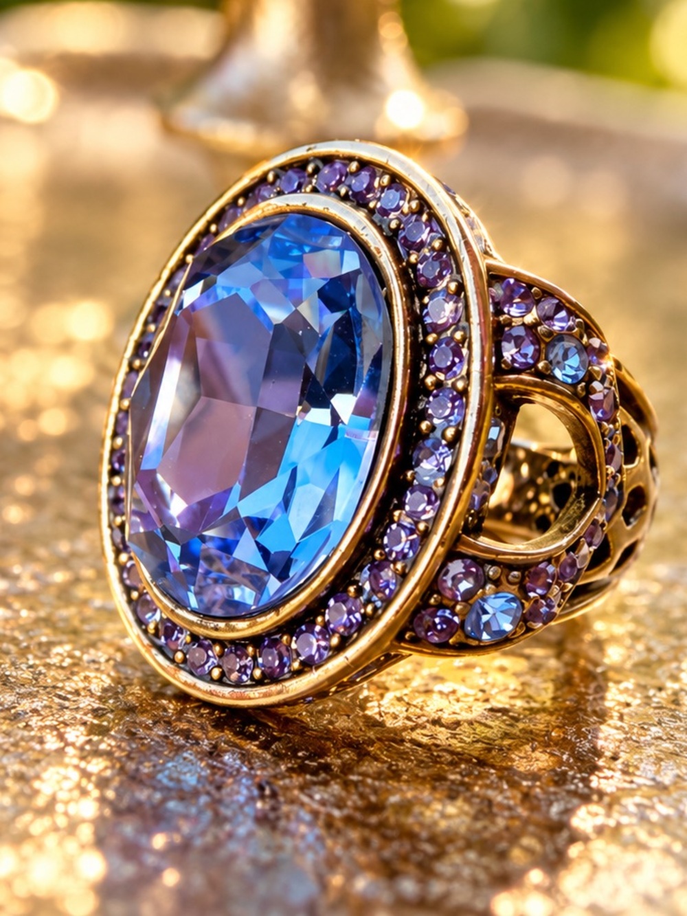 Heidi Daus âDare to Wearâ Blue Purple Swarovski Crystal Cocktail Ring *Size 6 - Picture 5 of 5